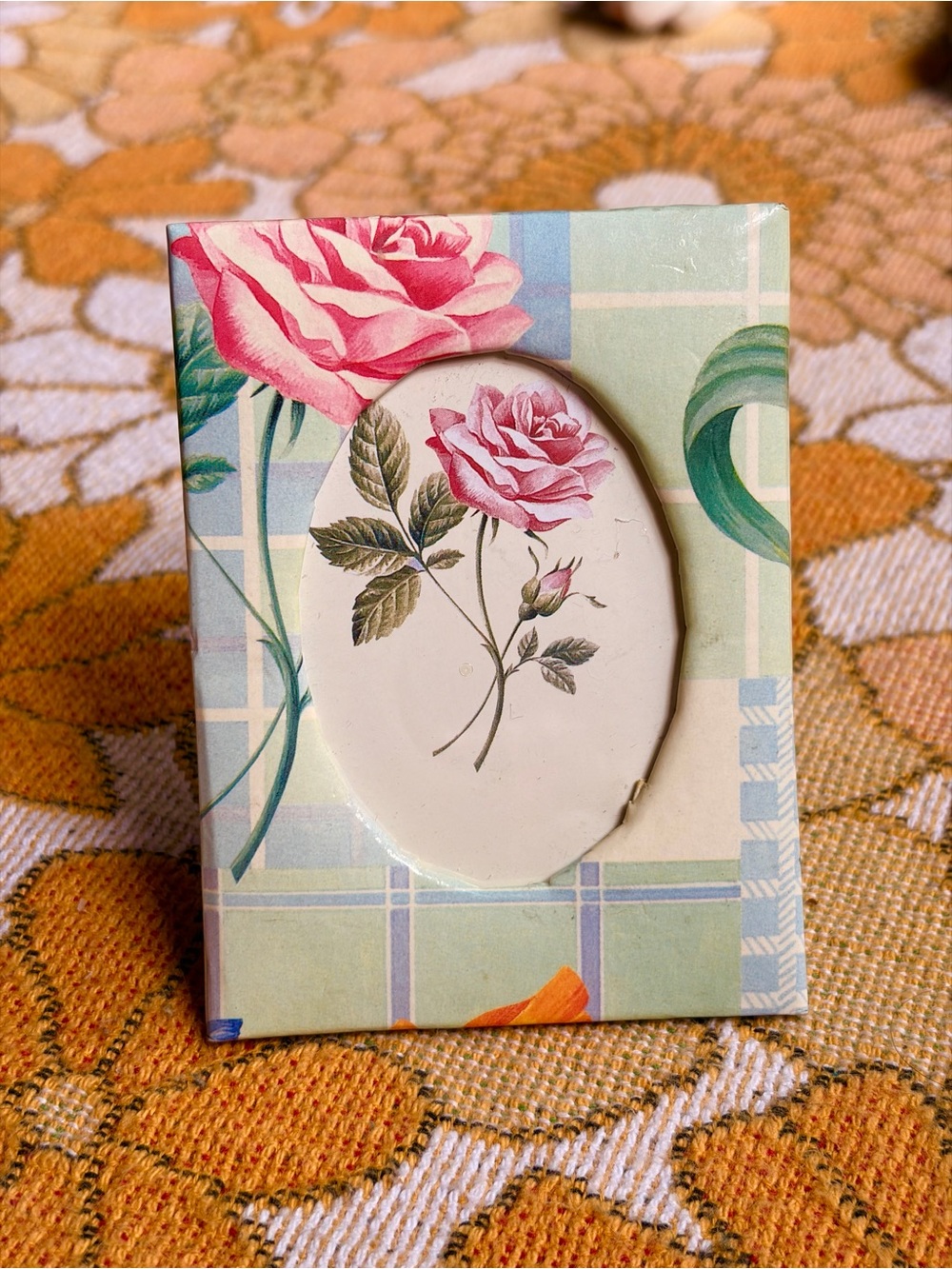 🎀🌹✨ Vintage 90s Pastel Plaid Floral Mini Frame ✨🌹🎀